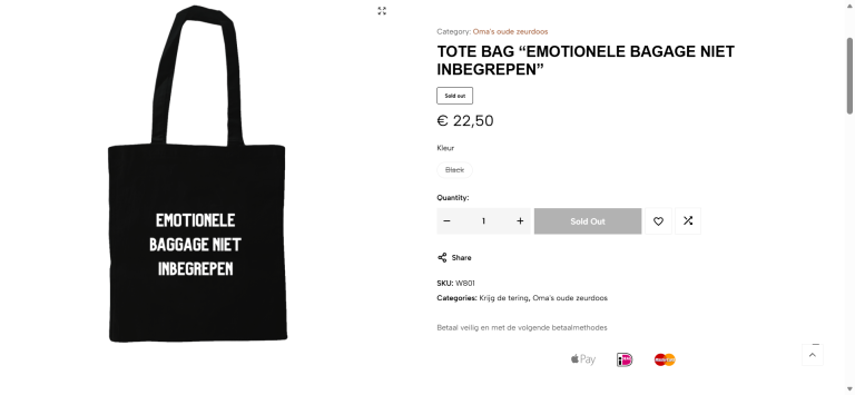 Sarcastische Tote Bag “Emotionele bagage niet inbegrepen” - Laughing Labels
